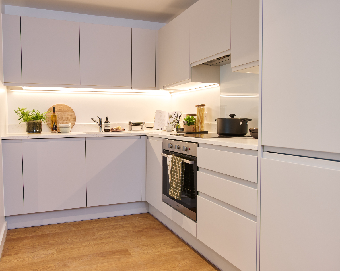 stylish bathroom, bath shower and sink