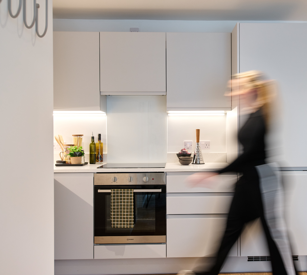 Stylish kitchen with small dining table and chairs