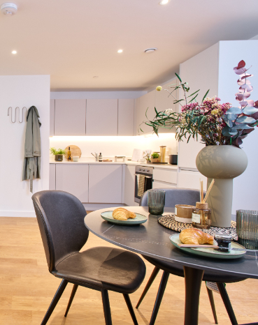 Contemporary kitchen with table and chairs