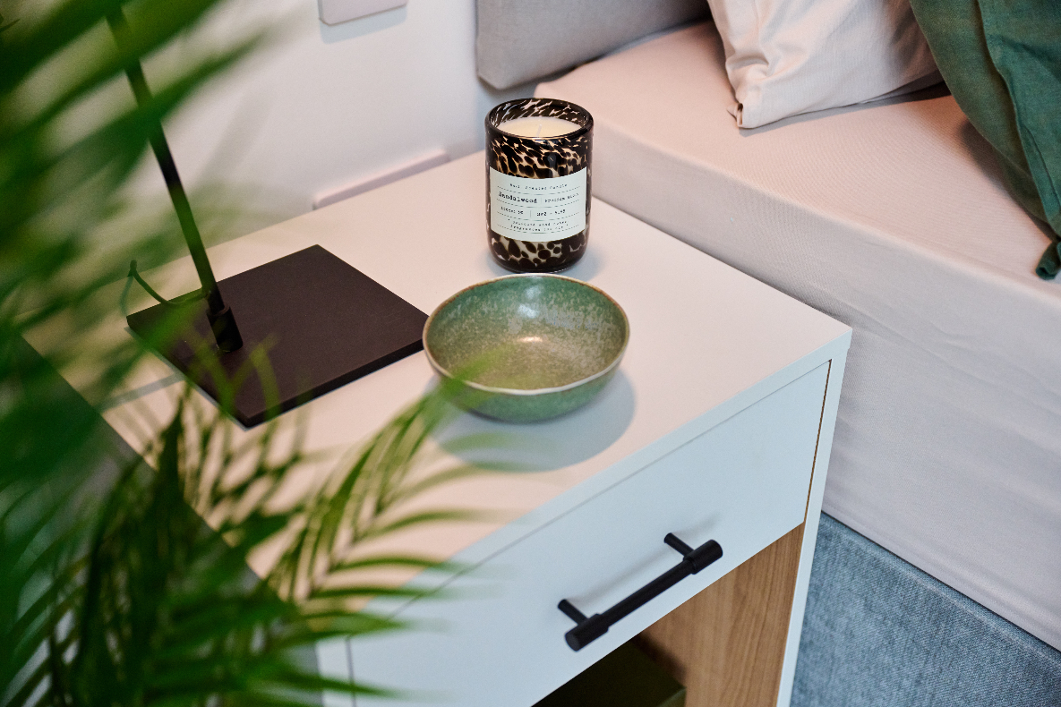 The Holloway two bed apartment bedroom bedside table